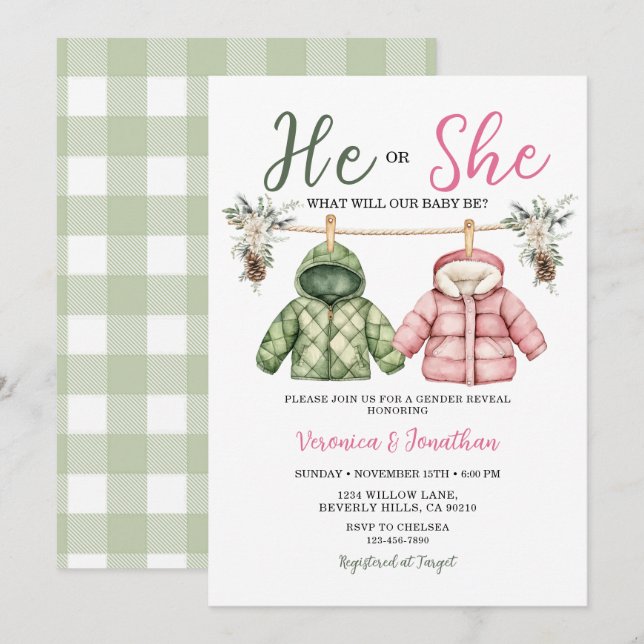 Süße Er oder sie Winterkleidung Geschlecht Enthüll Einladung (Vorne/Hinten)