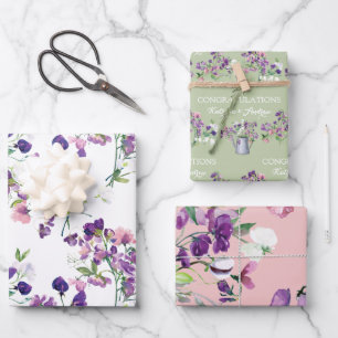 Süße-Erbsen-Glückwunsch-Geschenkpapierbögen Geschenkpapier Set
