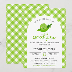 Süße-Erbsen-Grün-Gingham-Baby-Party Einladung