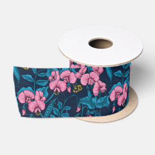 Süße Erbsen und Hummeln, rosa und blau Satinband