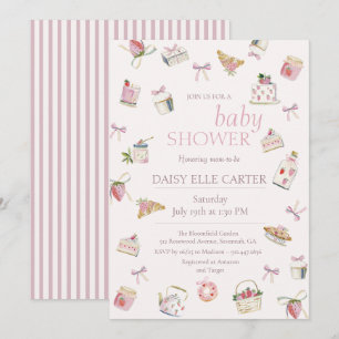 Süße Erdbeer-Dessert-Baby-Shower-Wasserfarbe Einladung