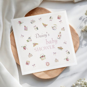 Süße Erdbeer-Dessert-Baby-Shower-Wasserfarbe Serviette