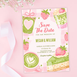 Süße Erdbeer-Matcha-Hochzeit Save The Date