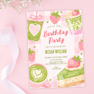 Süße Erdbeer-Matcha-süße Geburtstag Einladung