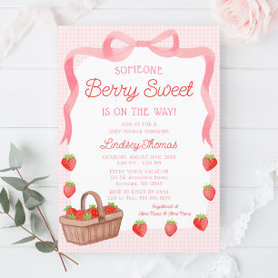 Süße Erdbeer-Schleifen-Mädchen-Baby-Party Einladung
