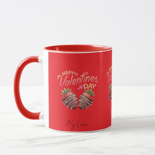 Süße Erdbeer Valentinstag Personalisierte Tasse (Links)