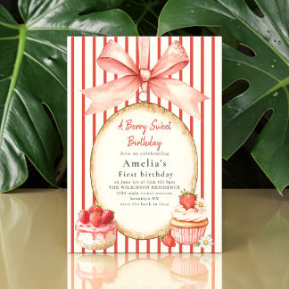 Süße Erdbeere Erster Geburtstag Feier Einladung