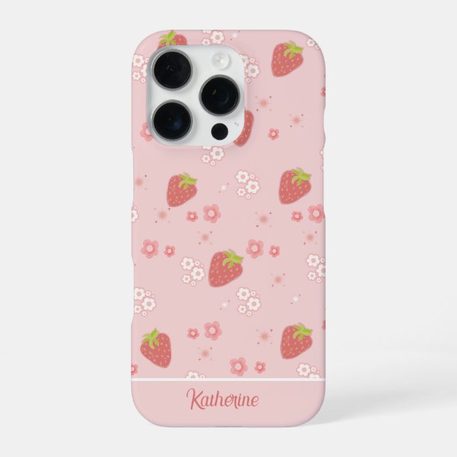 Süße Erdbeere mit Blumen.  iPhone Hülle (Rückseite)