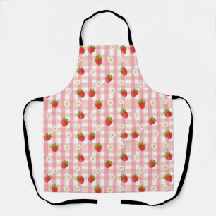 Süße Erdbeere und Blumen auf rosa Gingham Schürze