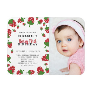 Süße Erdbeere zum ersten Geburtstag Foto Magnet