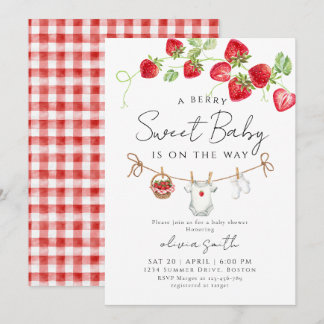Süße Erdbeeren-Baby-Party Einladung