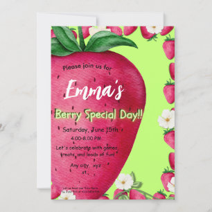 Süße Erdbeeren-Einladung zum ersten Geburtstag Einladung
