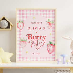 Süße Erdbeeren-Gänseblümchen-Erdbeeren-Erste-Foto- Poster