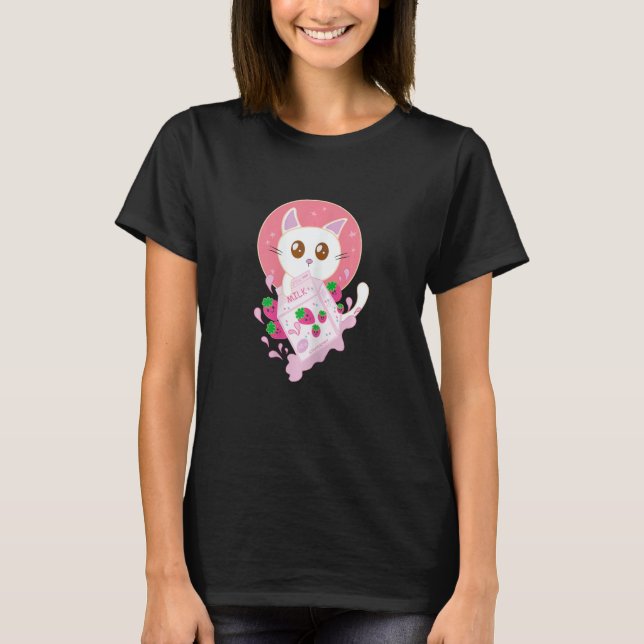 Süße Erdbeeren Katze T-Shirt (Vorderseite)