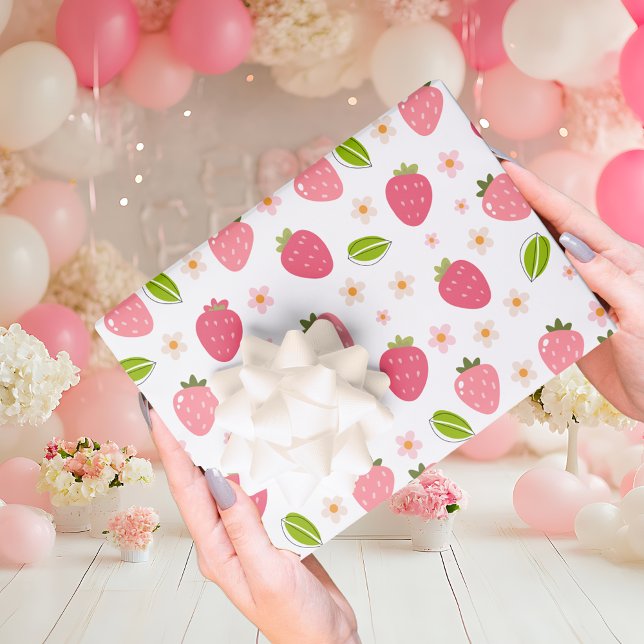 Süße Erdbeeren Rosa Mädchen Geburtstag Geschenkpapier Set (Von Creator hochgeladen)