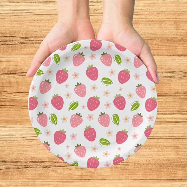 Süße Erdbeeren Rosa Mädchen Geburtstagspapierplatt Pappteller (Von Creator hochgeladen)