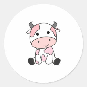 Süße Erdbeerkuh Rosa Erdbeerkuh Kawaii Runder Aufkleber