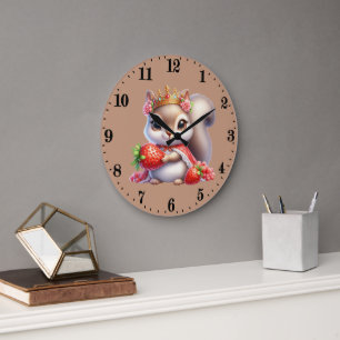Süße Erdbeerliebhaber Eichhörnchen Große Wanduhr