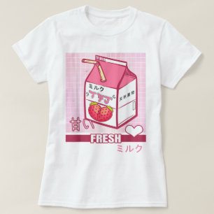 Süße Erdbeermilch-Karton Gestaltung im Kawaii-Stil T-Shirt