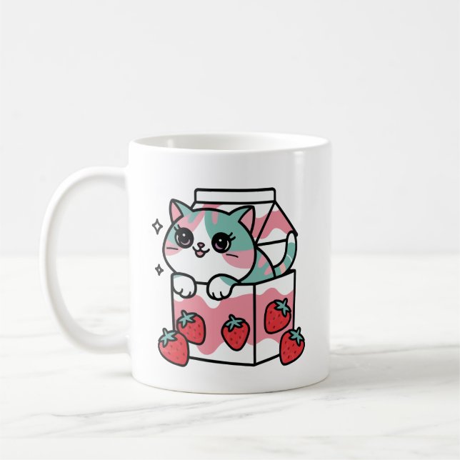 Süße Erdbeermilch-Katze Kaffeetasse (Links)