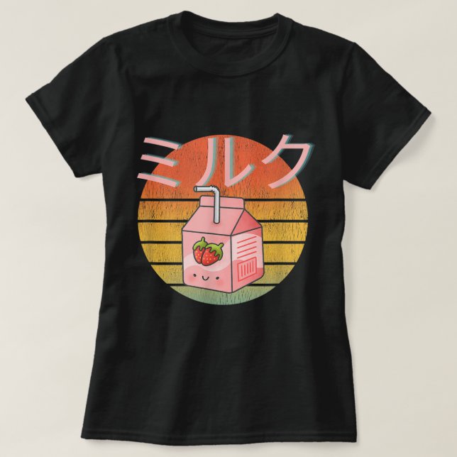 Süße Erdbeermilch Retro-Kunst T-Shirt (Design vorne)