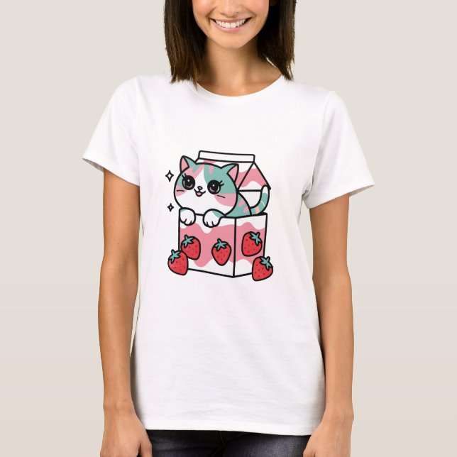 Süße Erdbeermilchkatze T-Shirt (Vorderseite)