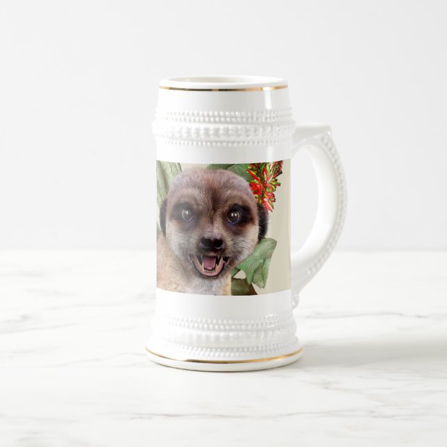 Süße Erdmännchen blühende Aloe-Wildtierkunst Bierglas (VorderseiteRechts)