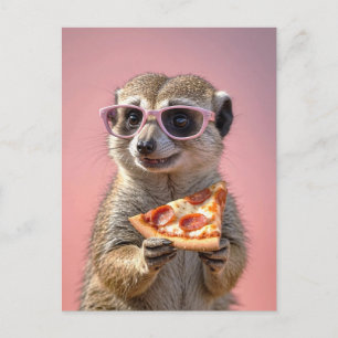 Süße Erdmännchen Mit Brille Und Pizza Postkarte