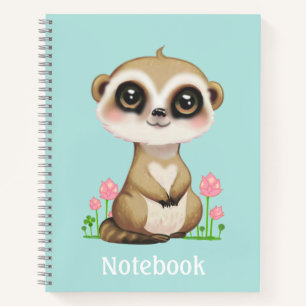 Süße Erdmännchen und Blumen auf Hellblau Notizbuch