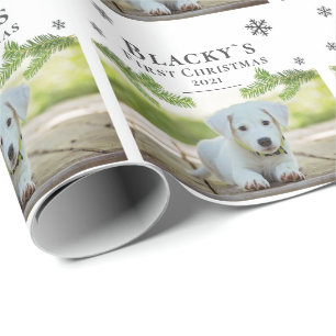 Süße erste Weihnacht Tannen-Foto von Welpen-Hund H Geschenkpapier