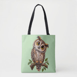 Süße Eule auf Salbeigrünem Canvas-Tote-Bag