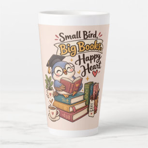 Süße Eule beim Lesen von Büchern Illustration Milchtasse