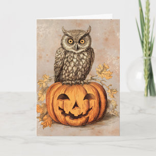 Süße Eule & Frohes Halloween Orange Kürbis Karte