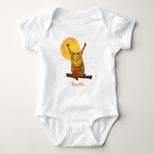 Süße Eule im Wasserfarben-Stil Name und Geburtsdat Baby Strampler