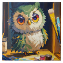 Süße Eule mit Acryl- und Palettenmessermalen
