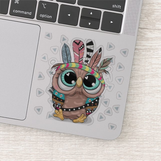 süße Eule mit Feathers Aufkleber (Detail)