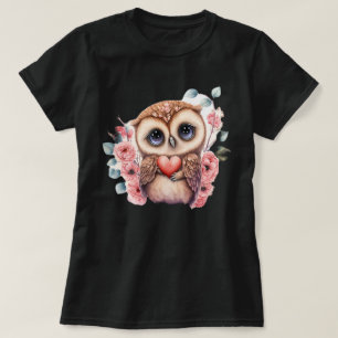 Süße Eule mit Herz und bunten Blumen T-Shirt