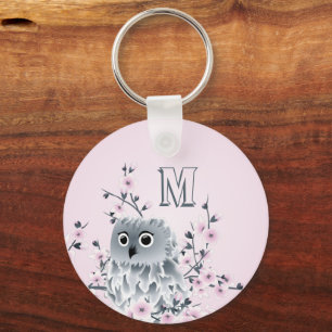 Süße Eule Pink Mädchen Monogramm Schlüsselanhänger