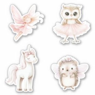 Süße Eule Rosa Tutu Fee Igel Einhorn Aufkleber