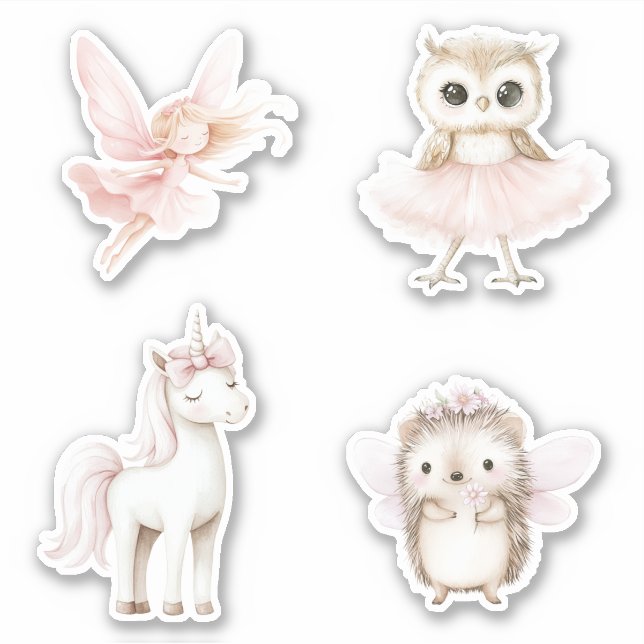 Süße Eule Rosa Tutu Fee Igel Einhorn Aufkleber (Vorderseite)