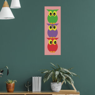 Süße Eulen Eulen-Totem 3 Rot Lila Grün Poster