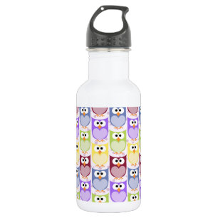 Süße Eulen, Eulenmuster, Babyeulen, Farbige Eulen Edelstahlflasche