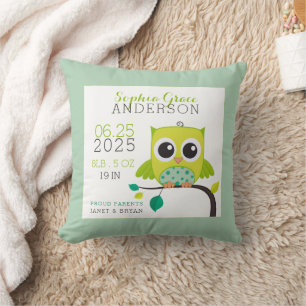 Süße Eulen-Geburtsstatistik-Andenken Babyzimmer Kissen