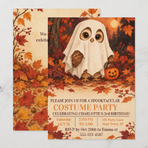 Süße Eulen-Geisterkostüm Halloween-Geburtstagsfeie Einladung