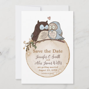 Süße Eulen-Hochzeit Save the Date Wald-Thema