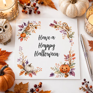 Süße Eulen & Kürbisfeld Halloween-Grußkarte