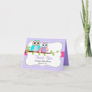 Süße Eulen-Mädchen-Baby-Shower-Dankeskarten Dankeskarte