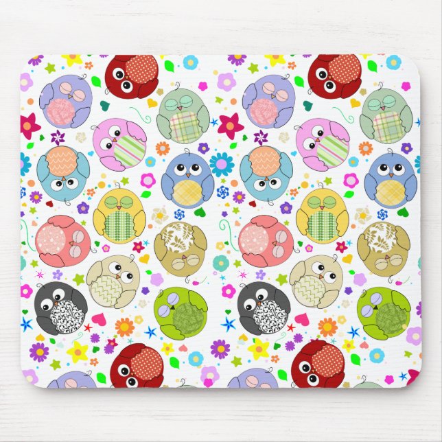 Süße Eulen und Blumenmuster Mousepad (Vorne)