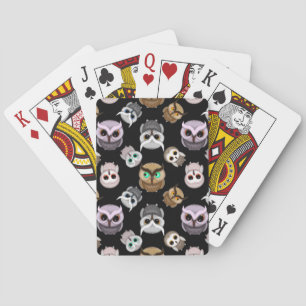 Süße Eulenillustrationen auf schwarzem Hintergrund Spielkarten