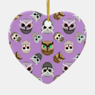 Süße Eulenillustrationsmuster auf violettem Hinter Keramik Ornament